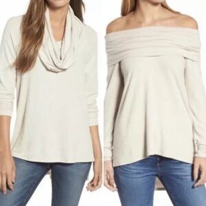 New Gibsonlook Convertible Neckline Cozy Tunic Top in Ivory